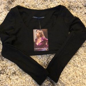 Scooped Long-sleeve Crop top